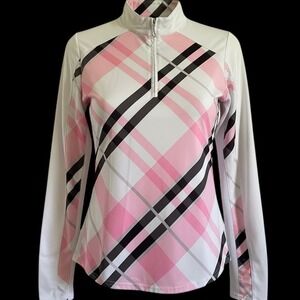 SanSoleil SolCool UV 50 Cooling Pink Plaid 1/4 Zip Top Small